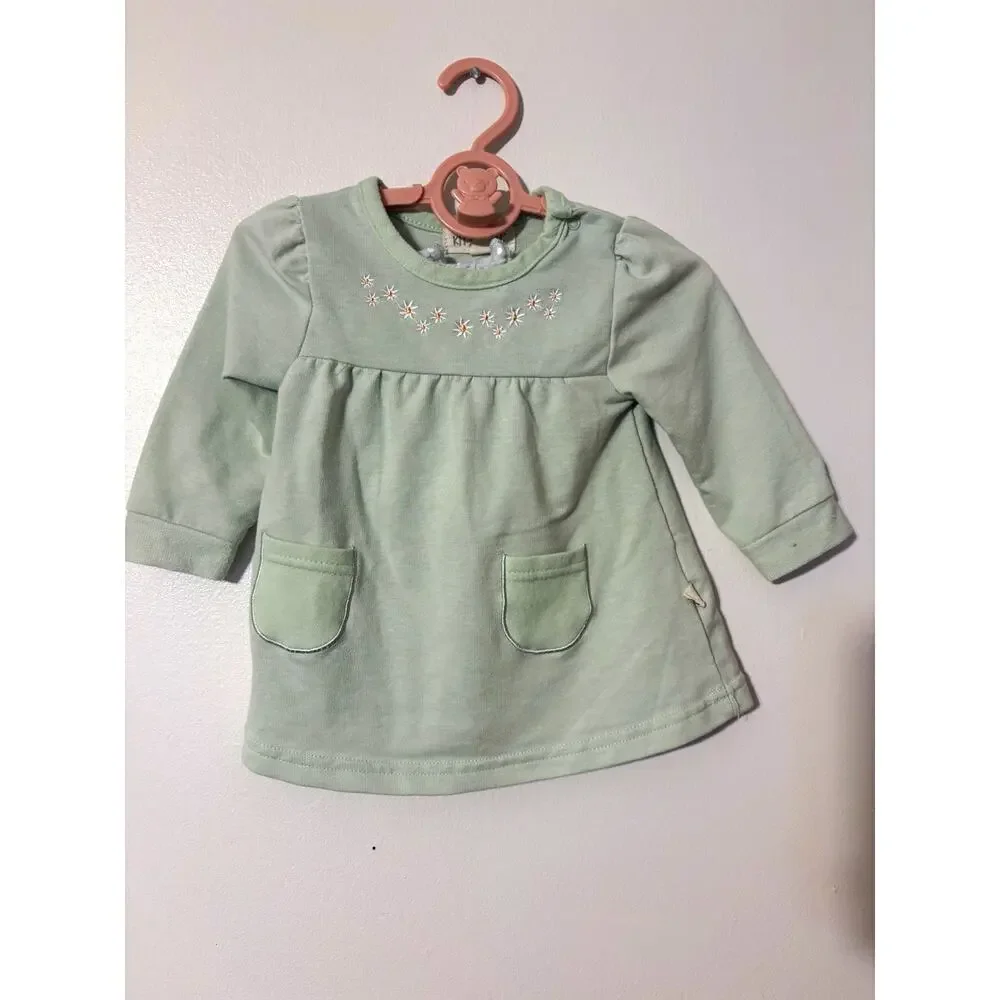 KIT + DALE Girls 6-9M 2pc Dress & Bloomers Set Green/White Embroidered
